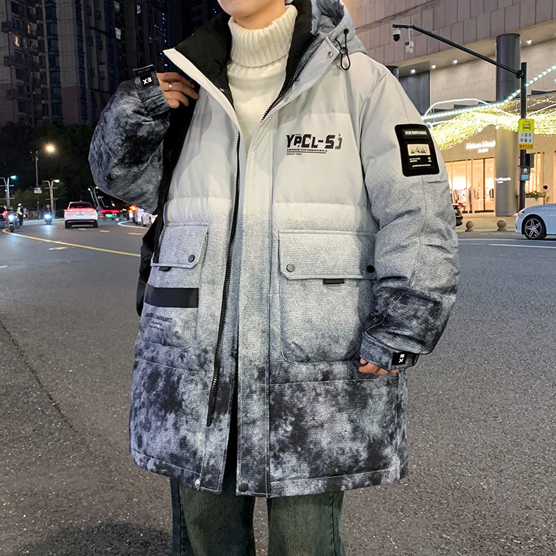 冬季工装风中长款棉衣男2025新款连帽加厚保暖防寒百搭男生棉服