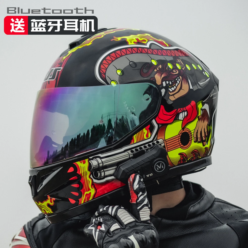 艾狮男女摩托车头盔个性围脖全盔四季防赛电动车冬季安全帽3c认证