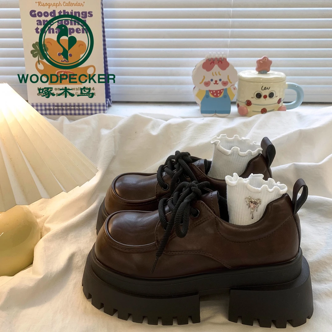 啄木鸟大头小皮鞋女2025春季新款厚底百搭英伦学院风复古乐福单鞋