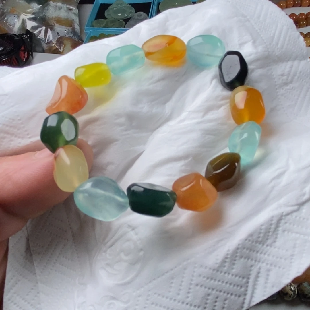 蛇纹石玉未镶嵌手链无科技花玉多宝随型手串