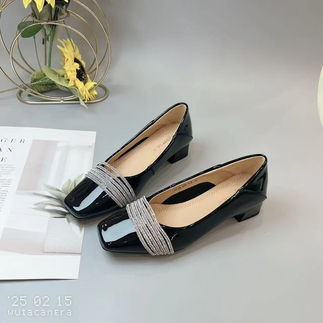 68-66 新款法式浅口高跟鞋女粗跟方头百搭单鞋