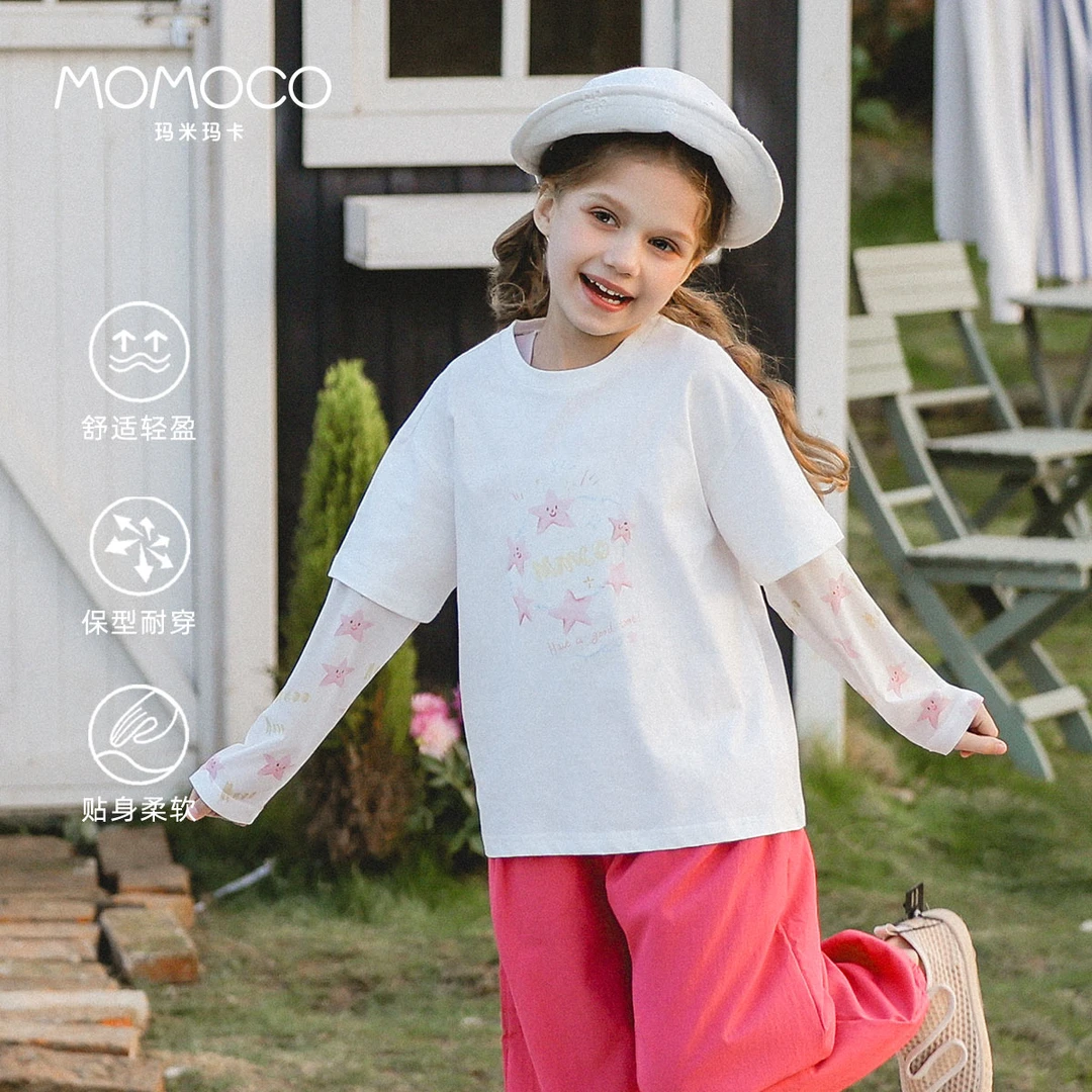 MOMOCO夏季新款女童甜美假两件五角星T恤77620235006