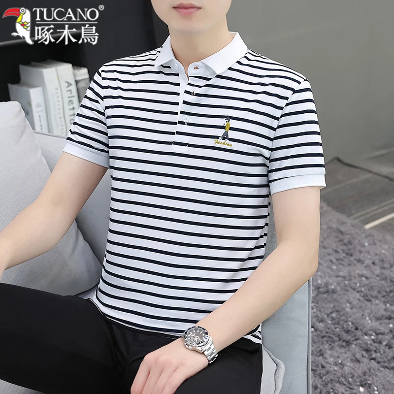TUCANO/啄木鳥夏季新款男士翻领polo衫时尚休闲潮流百搭条纹短袖