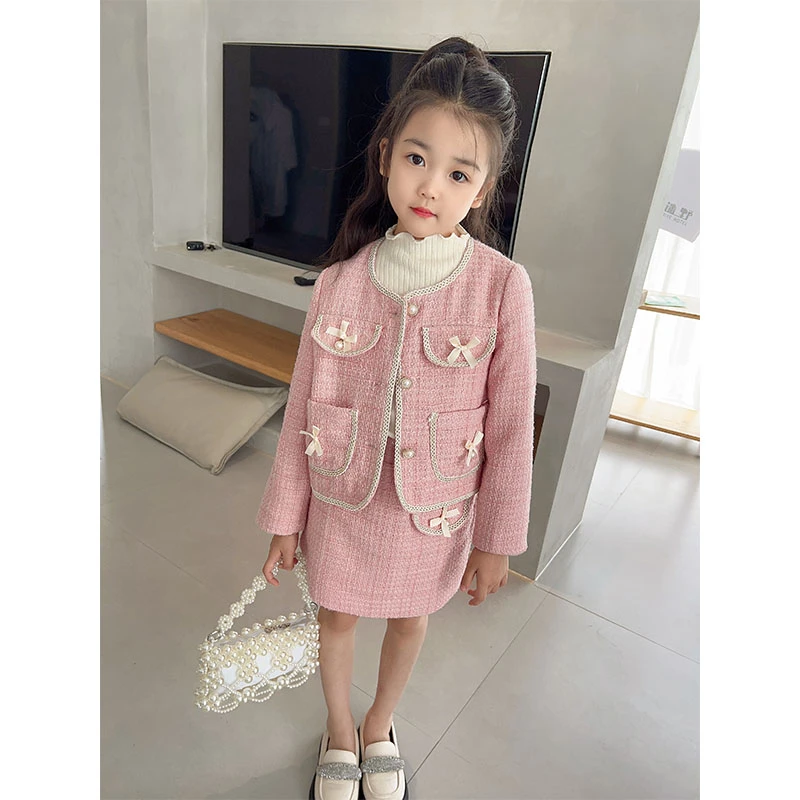 女童小香风套装公主洋气秋季小香风外套+包裙套装23500#