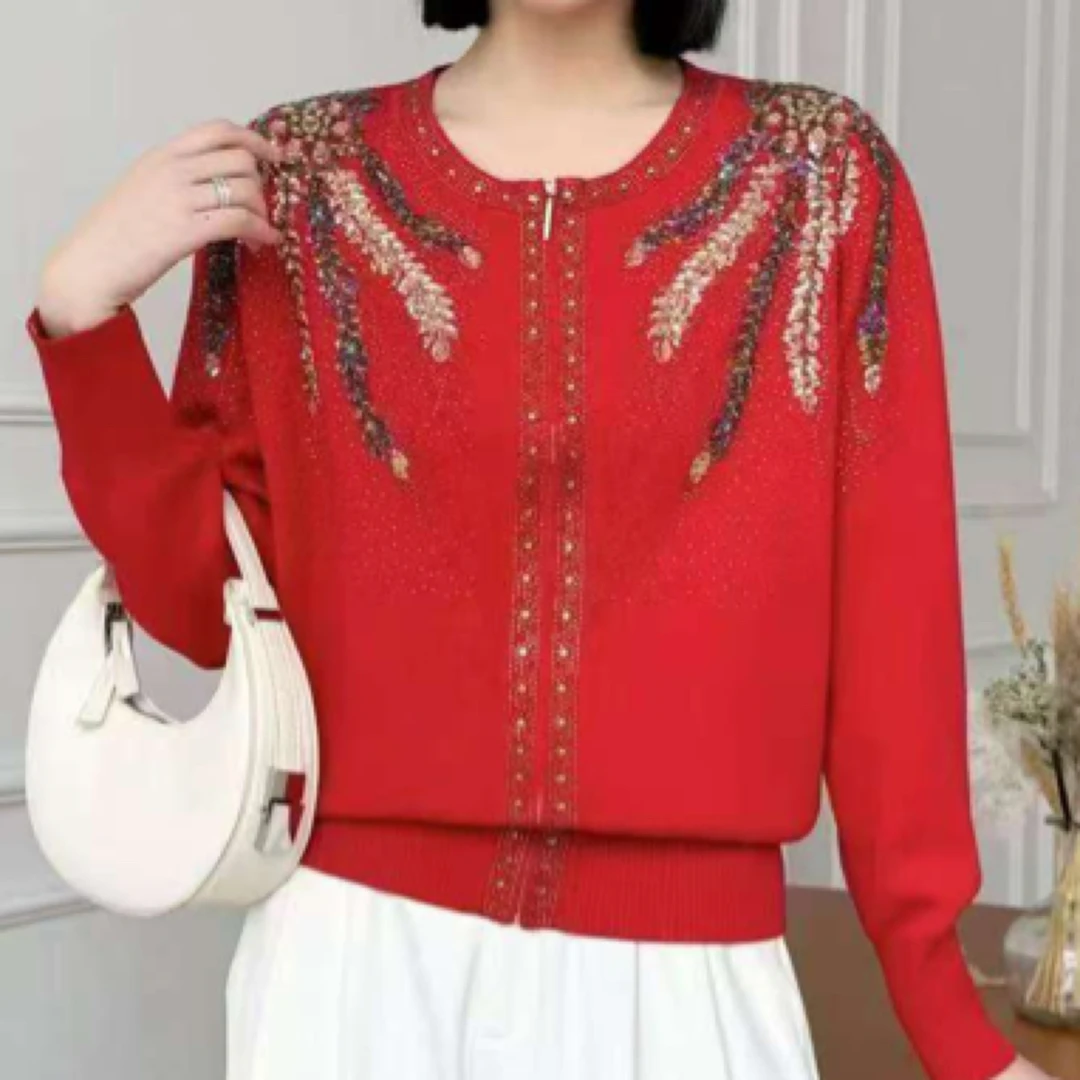 1108新款针织重功艺针织开衫时尚洋气妈妈衫