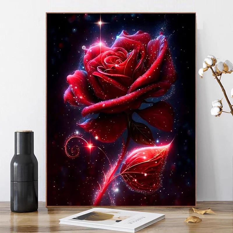 花卉钻石画2025年新款红玫瑰手工5d点贴钻十字绣客厅餐厅水钻满钻