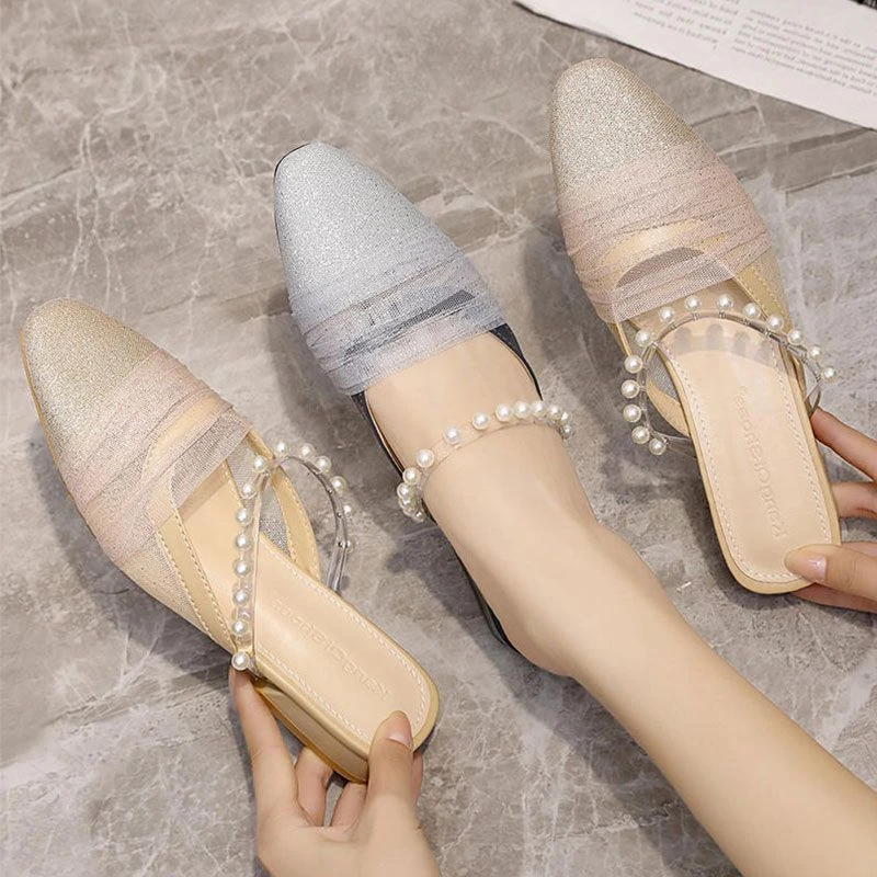 仙女风包头半拖鞋女2025夏季新款低跟温柔淑女懒人外穿粗跟凉拖鞋