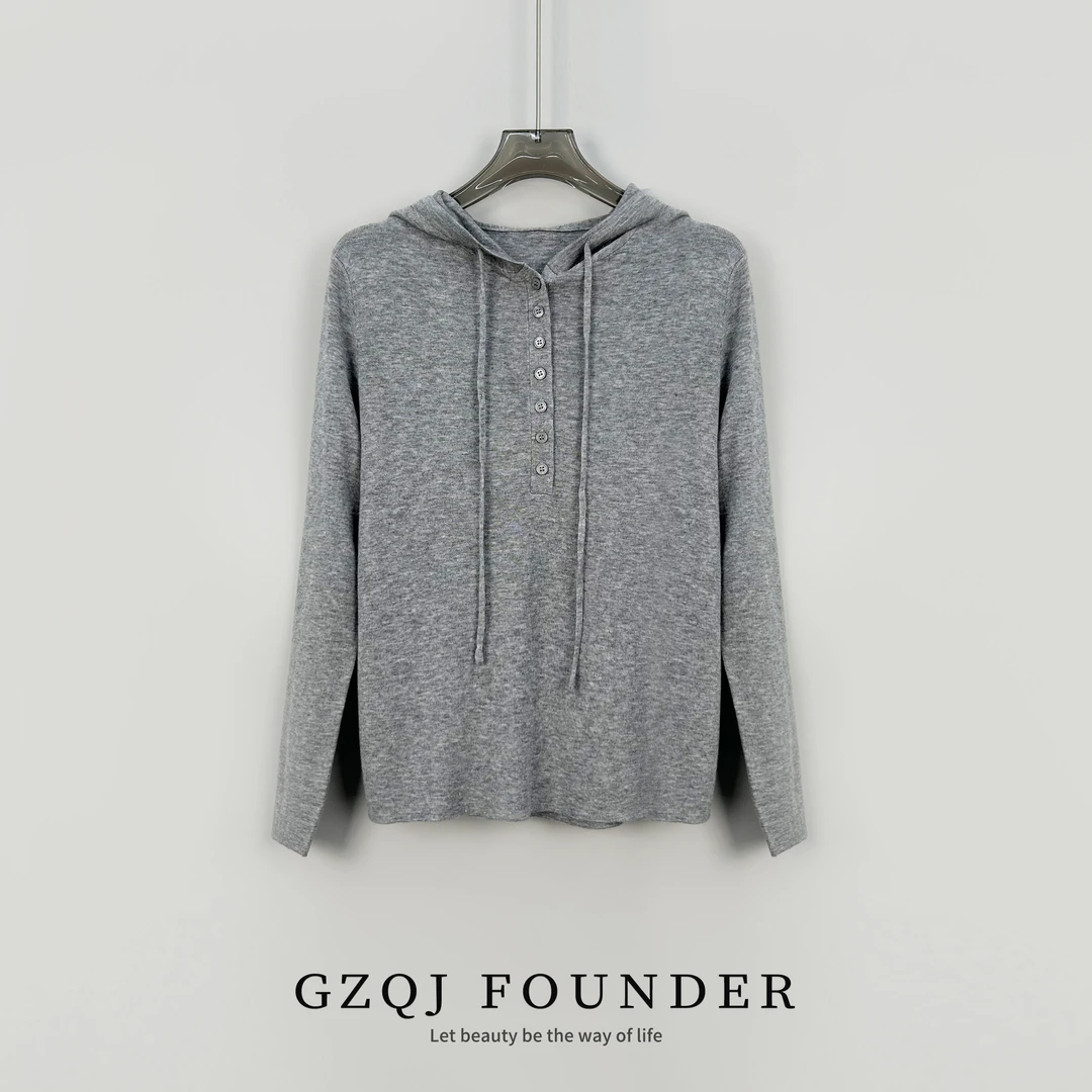 GZQJ【爱琴海】灰色长袖连帽针织衫327