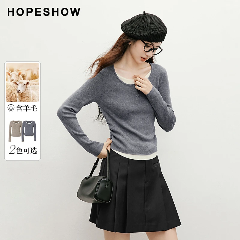 红袖春季2025新款女装 老钱风收腰套头假两件针织衫90125020104