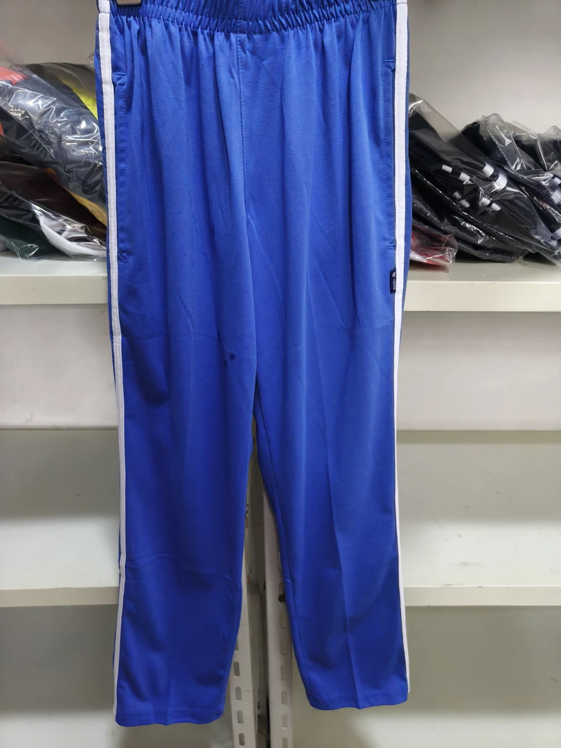 h2中下蓝色单白条裤子