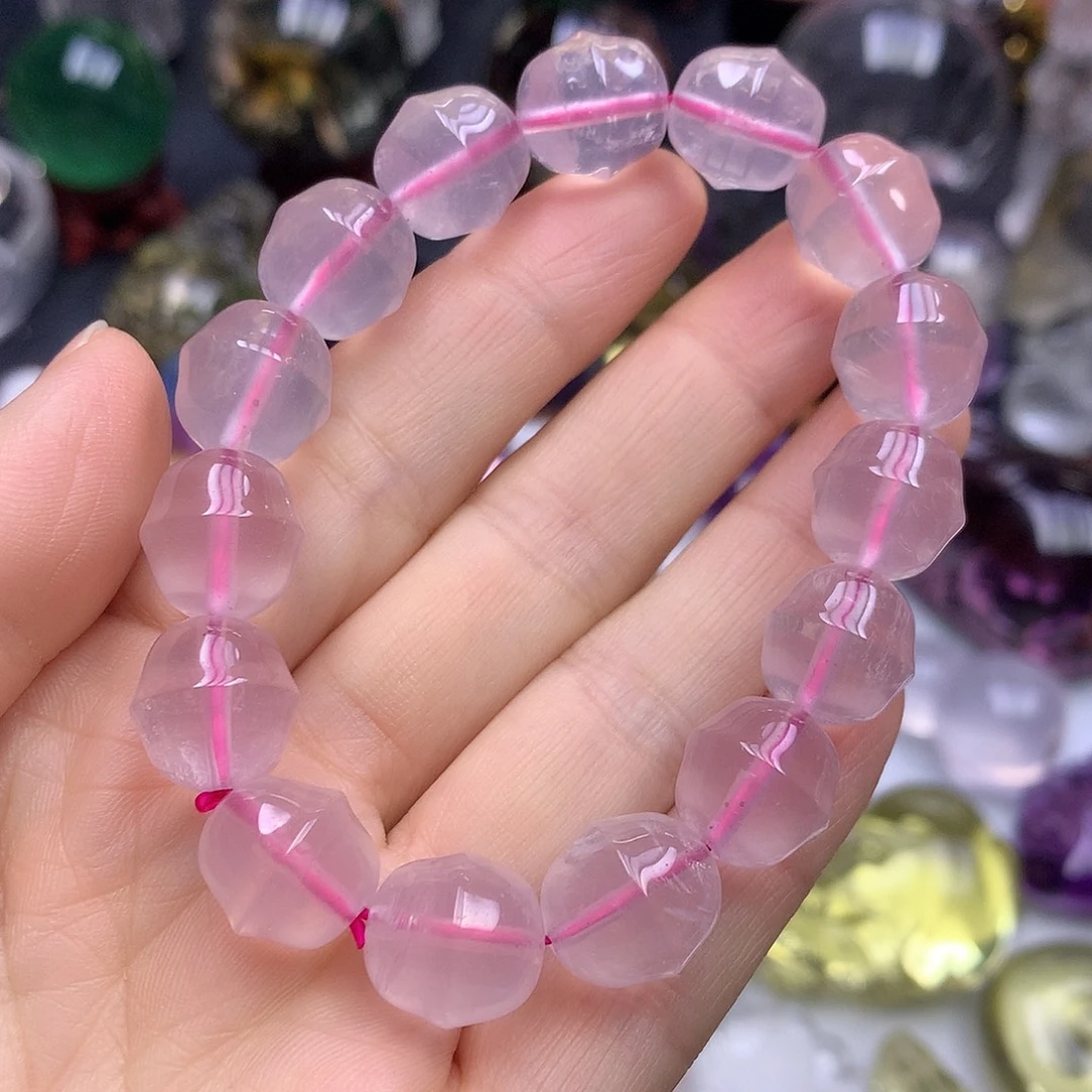 水晶未镶嵌珠宝半成品粉水晶手串13mm