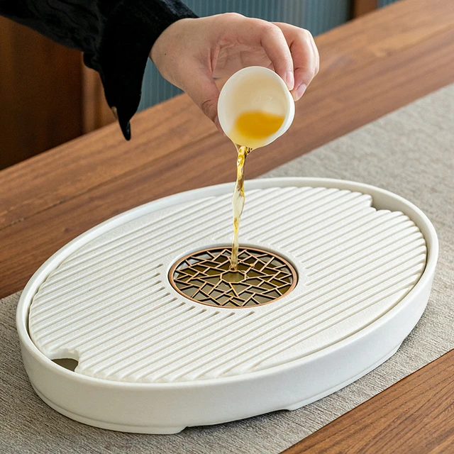 陶瓷茶盘家用圆形干泡盘办公室小型茶台储排两用茶盘功夫茶具托盘
