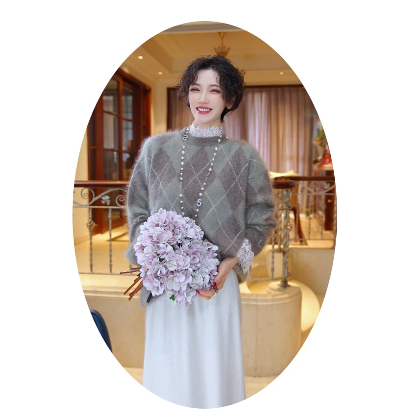 【珍珠小姐】复古港风洋气圆领羊毛拉绒设计感毛衣251478616