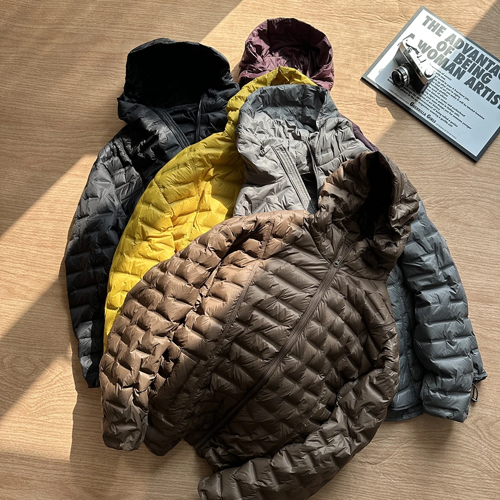 美式轻薄连帽羽绒服男女2025年冬季新款简约休闲加大码羽绒衣外套