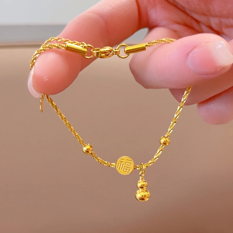 钛钢手链 钛钢葫芦手链女小众精致福字牌ins新中式复古手饰不掉色