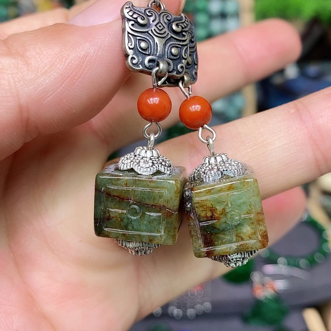 翡翠耳饰银S925镶嵌漂亮美眉