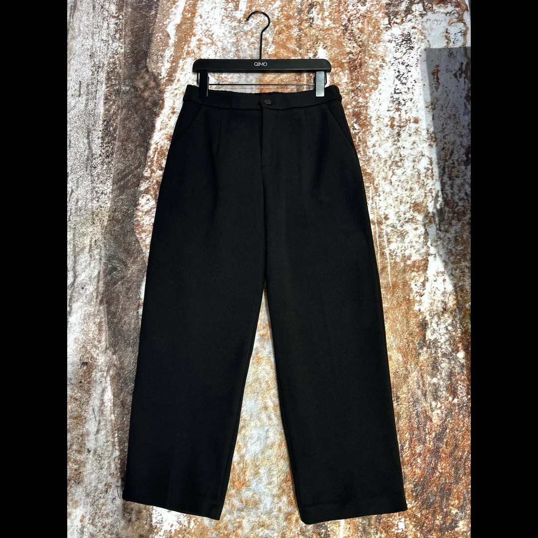 QIMO启茉（A609163#高腰呢子西装裤）黑色