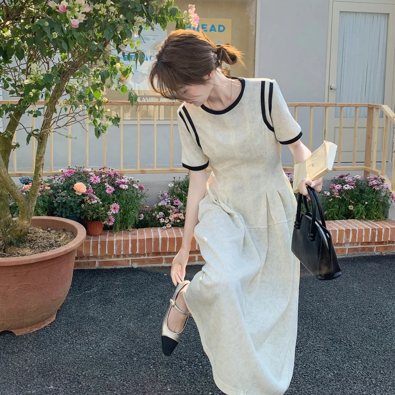法式晕染小香风连衣裙女夏2025新款赫本风气质高级感爆款长裙超火