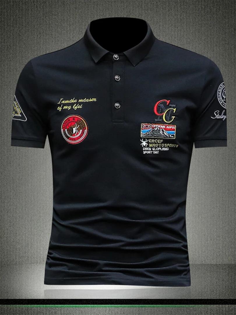 凯邦威欧洲站翻领polo衫男士半袖体恤潮绣花轻奢休闲短袖恤半截袖