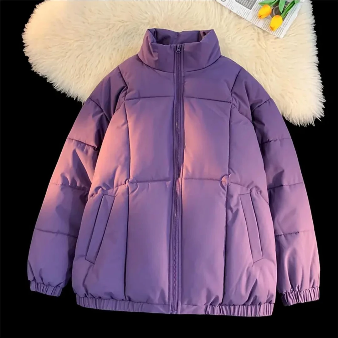 【YL】情侣棉衣长袖立领纯色加厚休闲面包服棉衣潮青少年保暖棉服