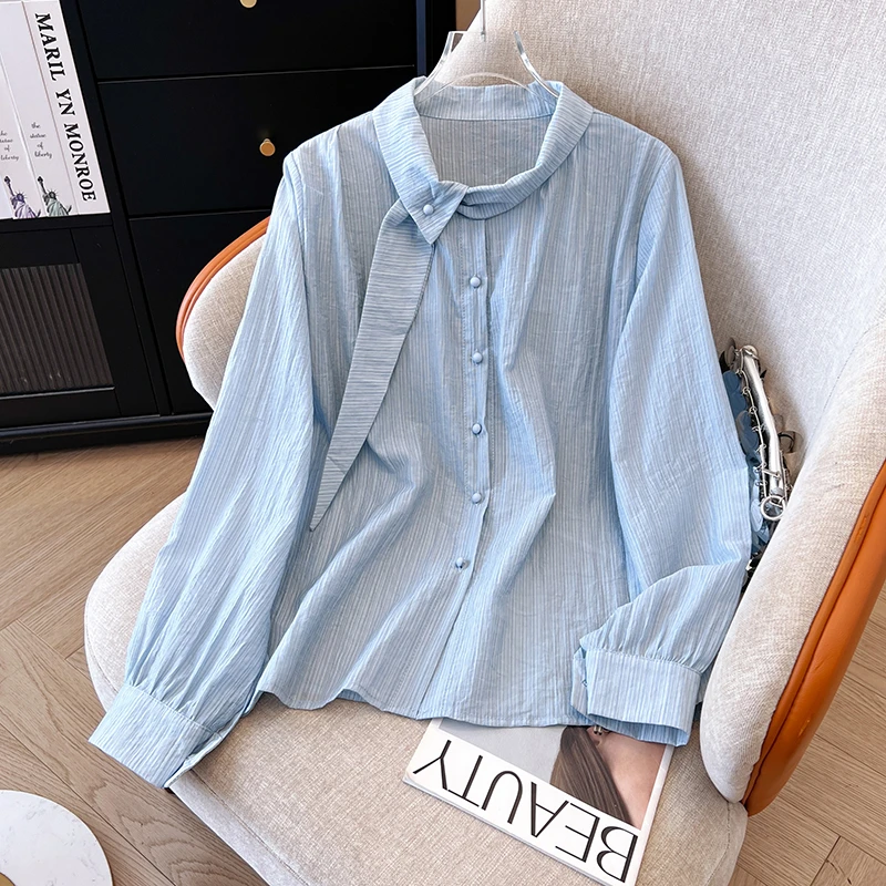法式条纹衬衫女设计感小众休闲长袖上衣时髦洋气小衫2025春秋新款