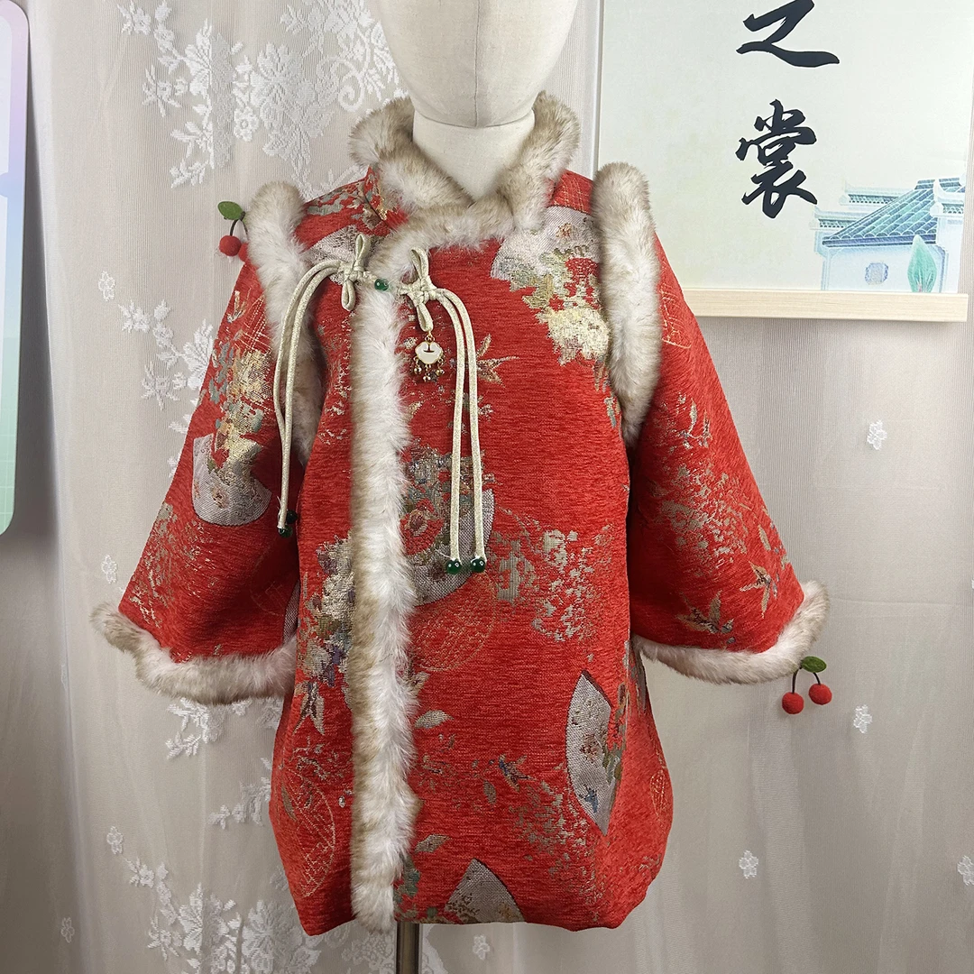 女童汉服中国风红色加厚新年旗袍裙子2026新款儿童过年衣服拜年服