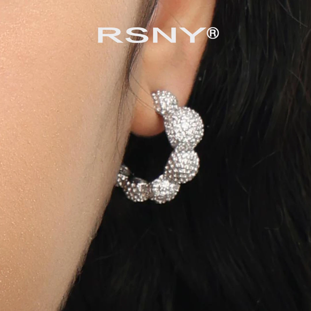 铜合金合成锆石耳饰 RSNY闪亮圆球耳环时尚小巧灵动轻奢气质耳钉