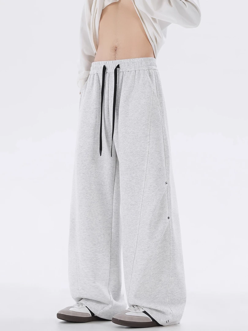 直筒美式垂感卫裤男生秋季潮牌宽松休闲裤子运动百搭灰色阔腿长裤