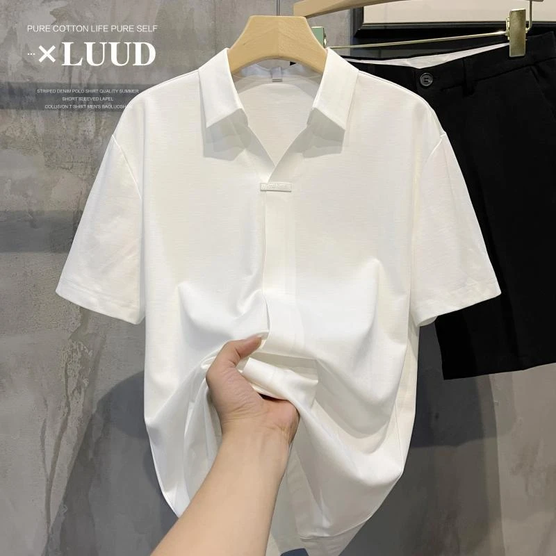 大码300斤美式高街复古POLO领短袖T恤男装宽松休闲保罗衫翻领衬衫