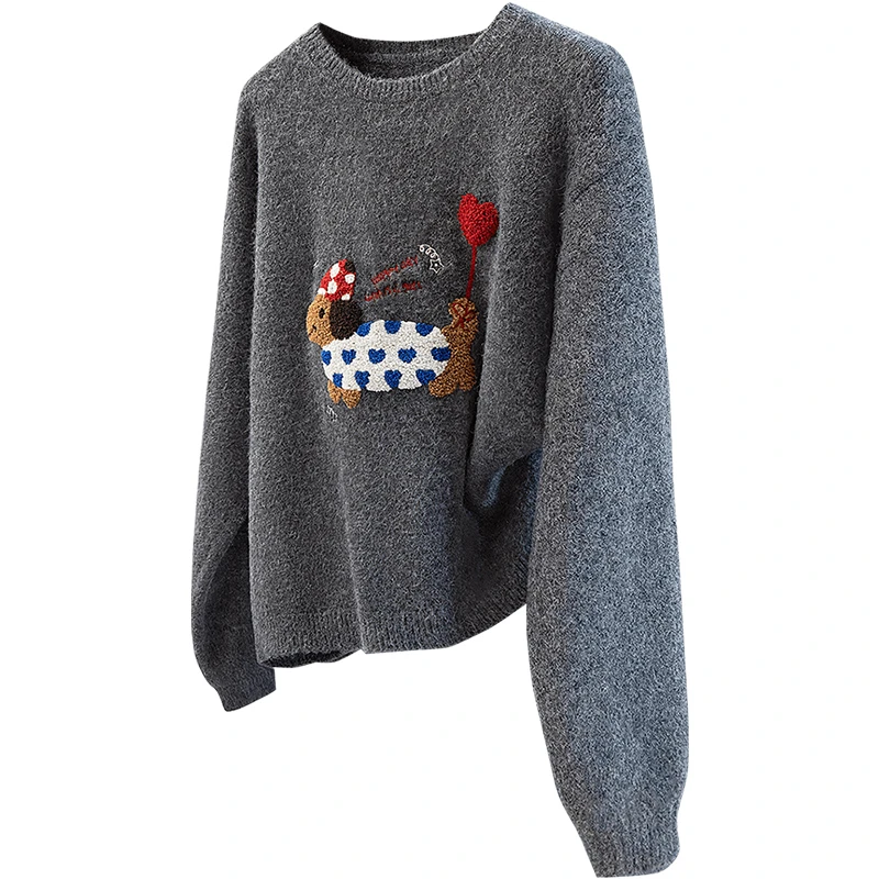 丝柏舍2025春商场同款新品女装宽松套头圆领长袖针织衫S51X2236Z