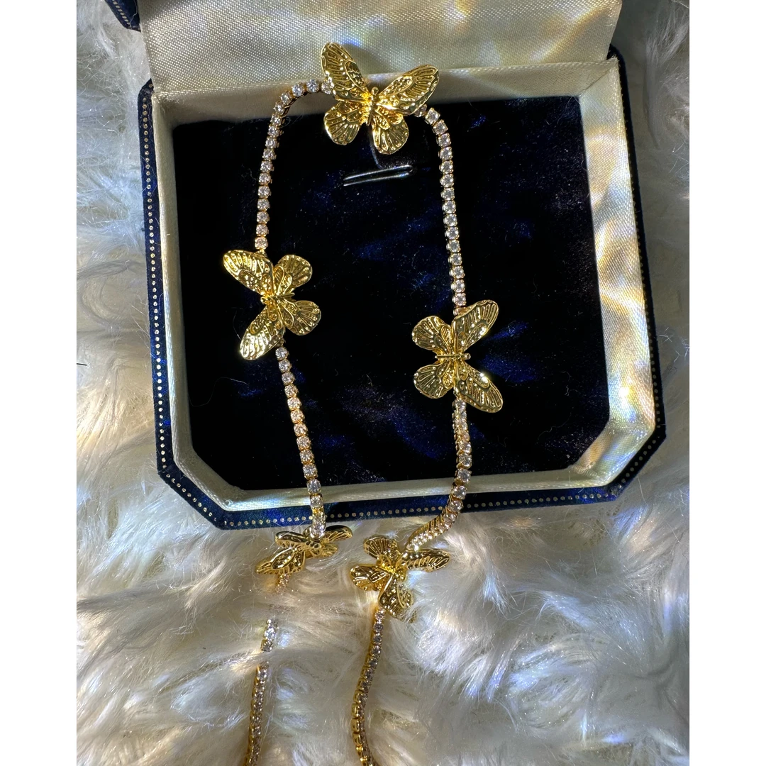 铜合金合成锆石项链 时尚轻奢蝶意纷飞项链 P0487