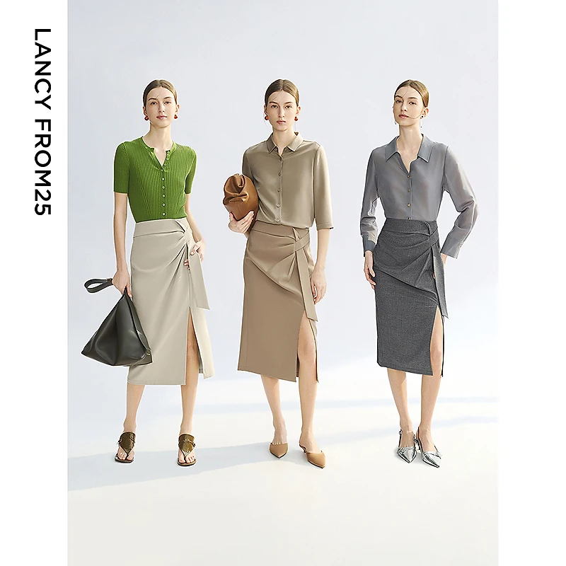 朗姿法式夏季高腰显瘦黑色半身裙气质长款直筒包臀裙新款半欧若风