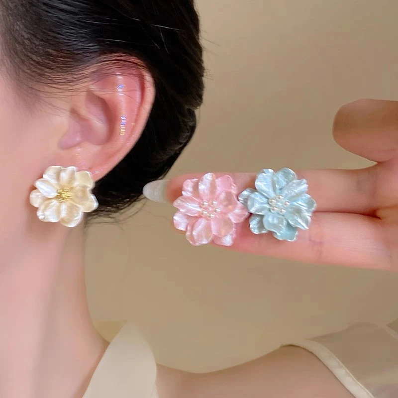 铜合金树脂耳饰 【桃花】花朵耳钉2025年爆款适合夏天的耳环女
