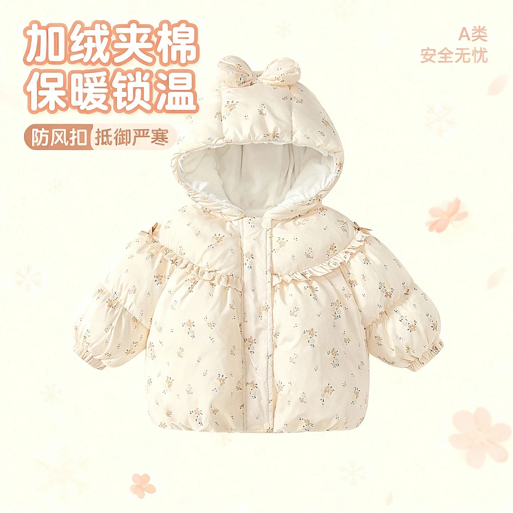 儿童棉服冬季2025新款女宝宝棉衣夹棉加绒洋气可爱女童外套冬加厚