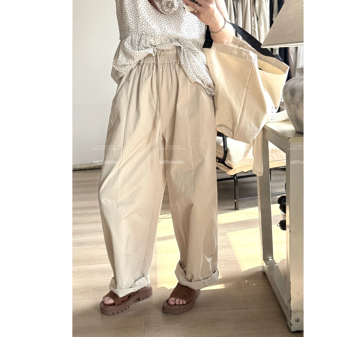 【阿乐家】大码微胖“藏肉小能手”松紧腰抽绳系带高腰休闲裤