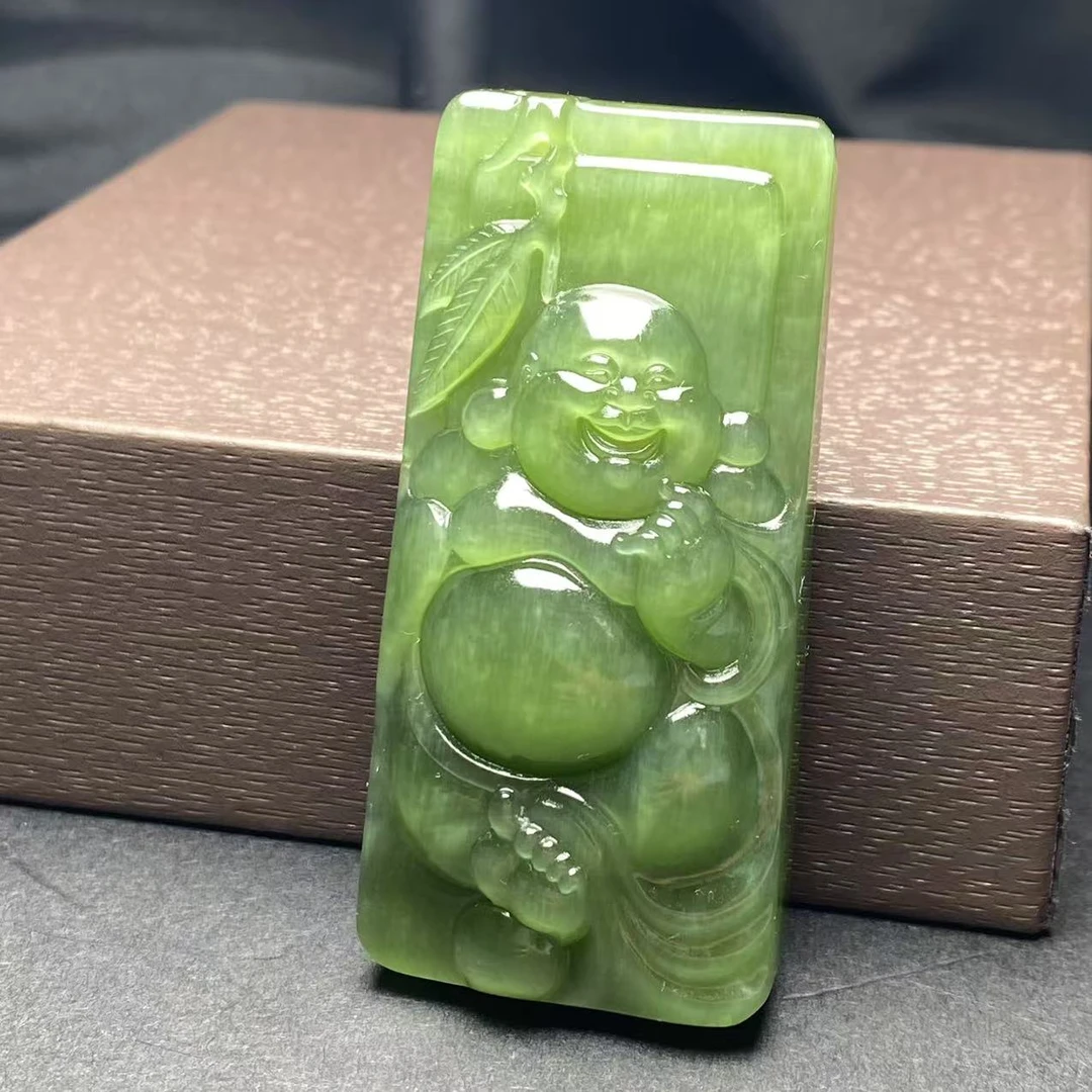 天然和田玉碧玉猫眼逍遥佛公吊坠温润细腻吊坠