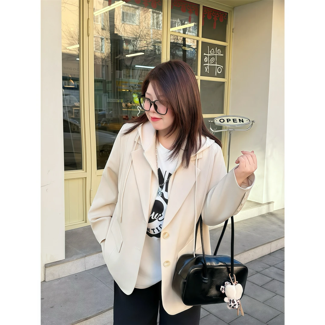 断码捡漏~贝尔蒙特 / 可拆卸洋气连帽宽松西服14050花契200斤胖mm