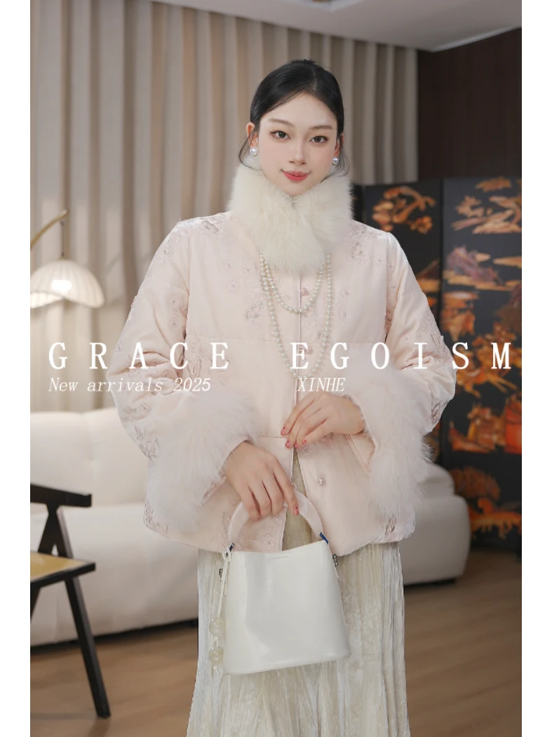 金禾【金禾专属】冬款原创重工刺绣狐狸毛羽绒服5004