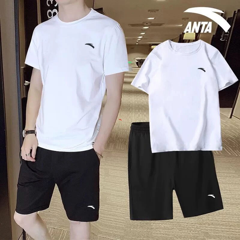 安踏跑步运动套装男冬季冰丝速干健身衣服短袖t恤男短裤薄款男装