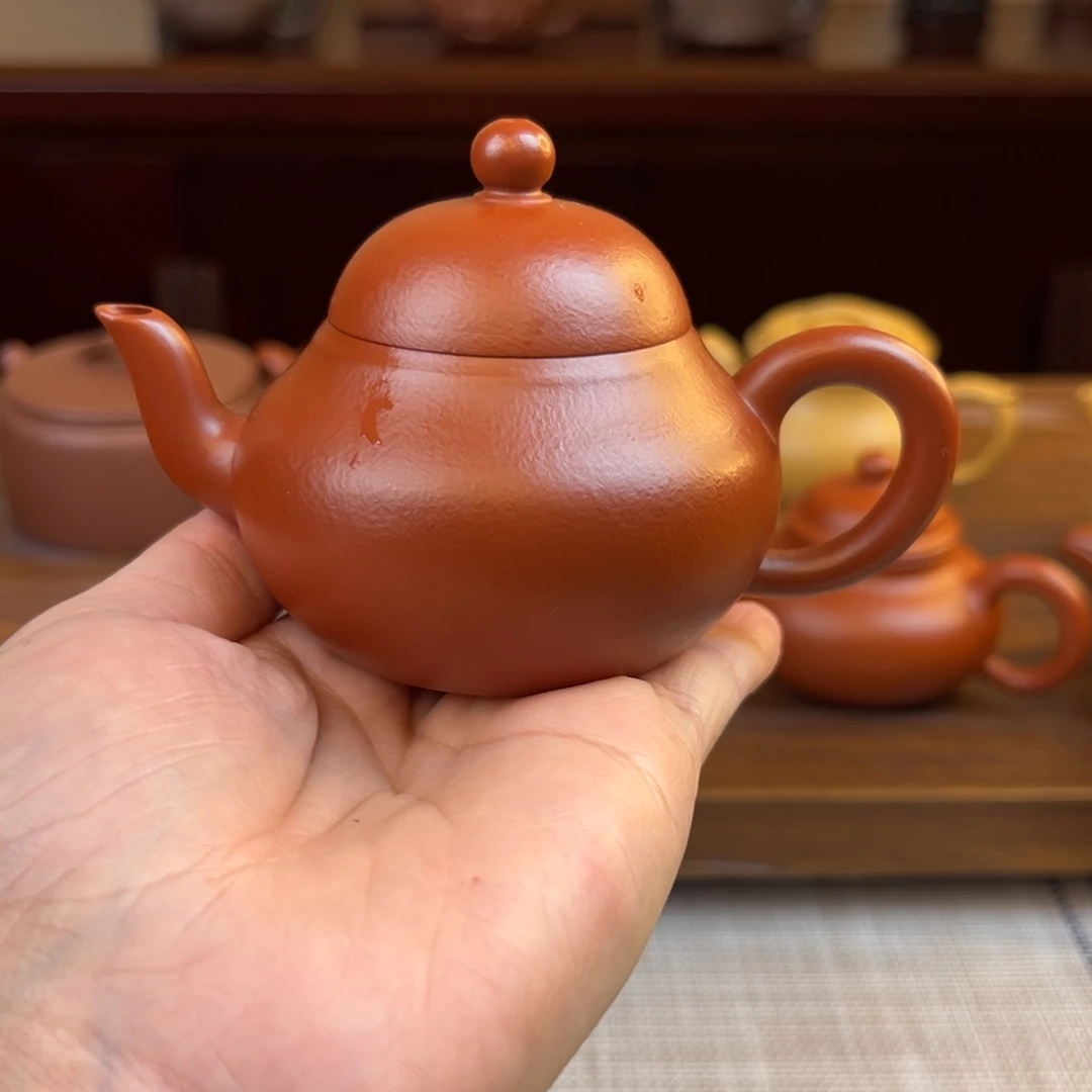 紫砂茶壶朱泥矮梨全手