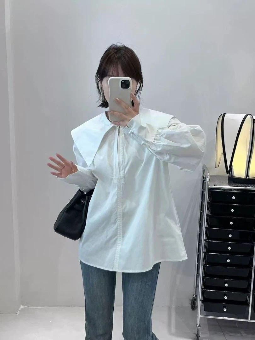 法式白色娃娃领长袖宽松减龄衬衫女春季上衣