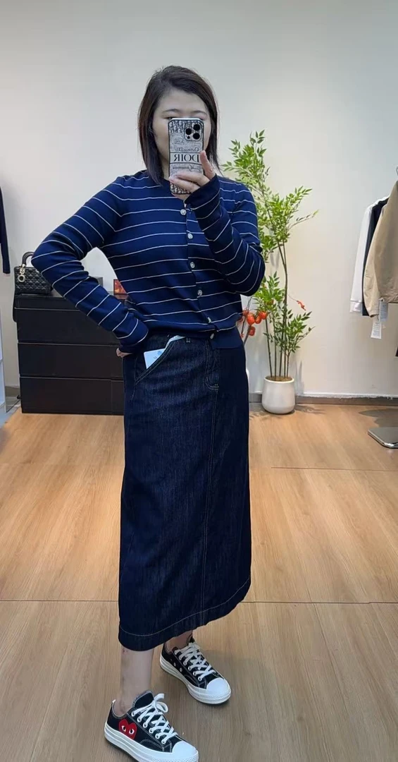 【法式随性】新款来赛尔弹力经典条纹针织开衫显瘦气质舒服百搭