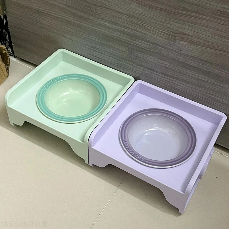 方方碗猫碗陶瓷不易打翻增高架保护颈椎大口径喝水猫食盆狗碗狗盆