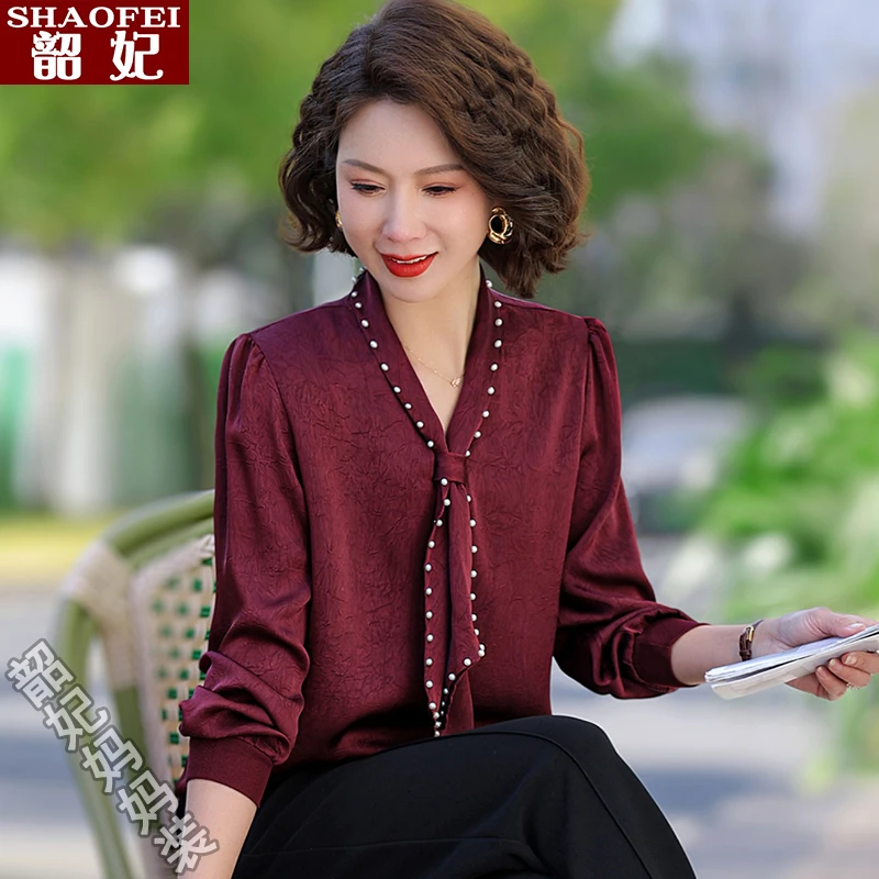 高端中年妈妈装春装上衣2025新款中老年女装洋气减龄长袖衬衫小衫