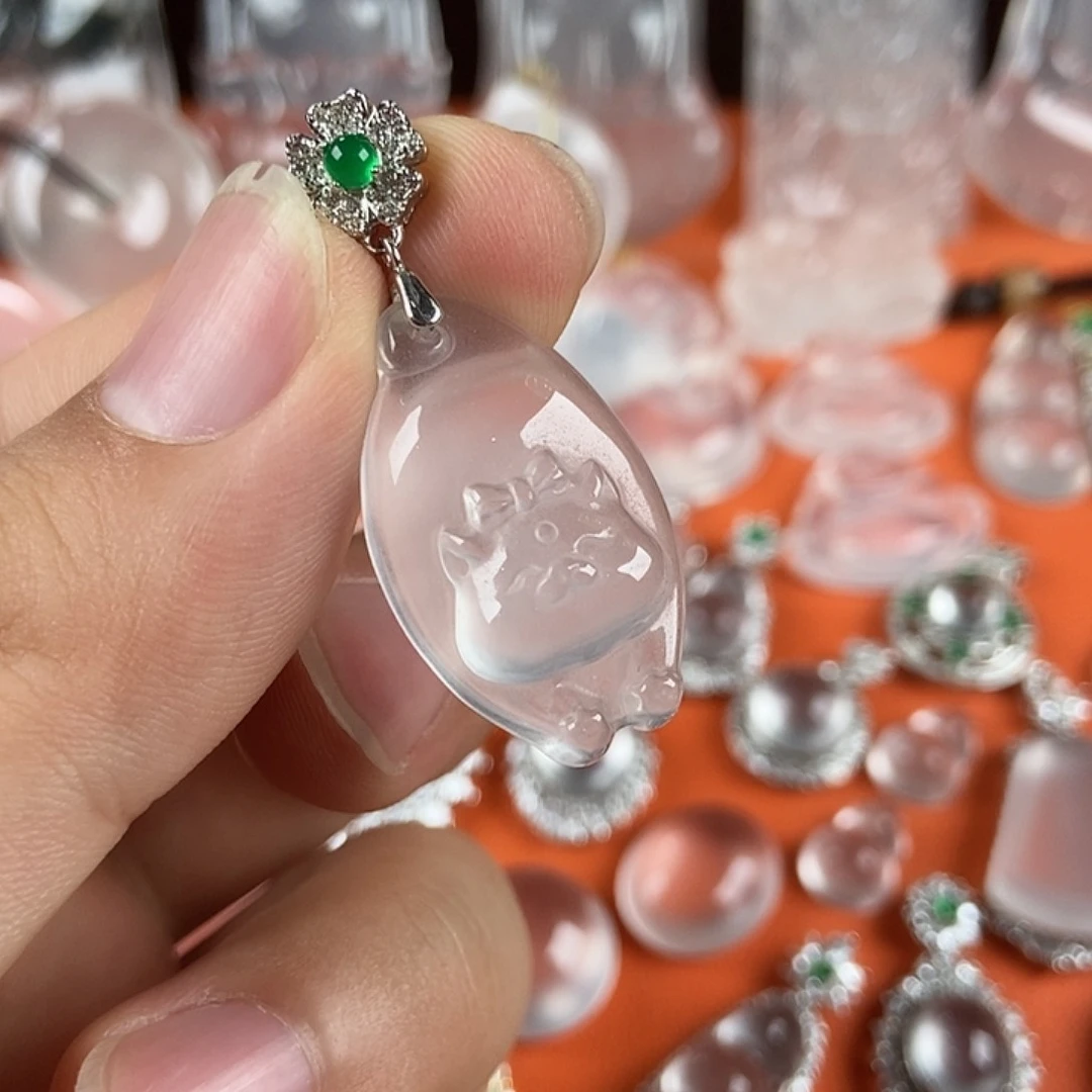 石英质玉银S925镶嵌颈饰小猫咪