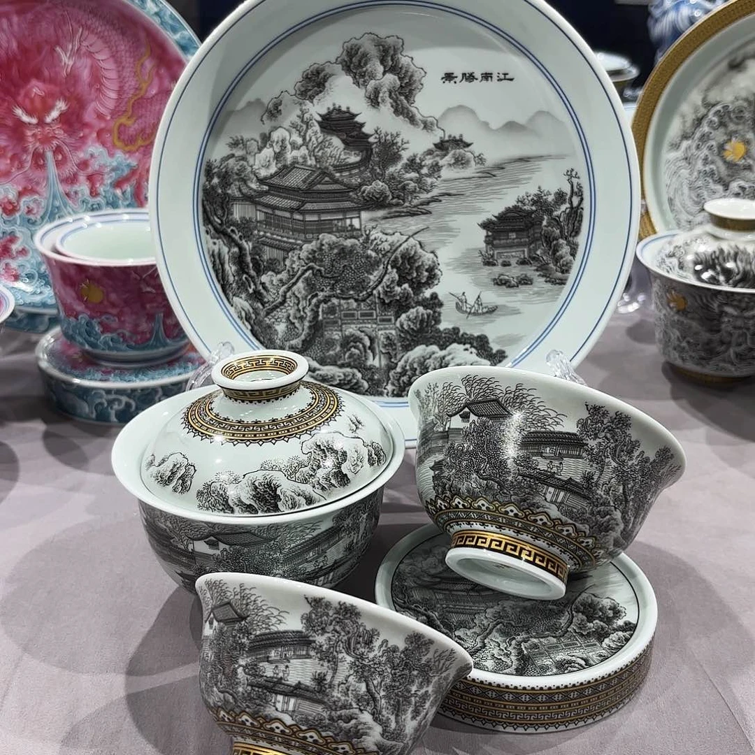 盖碗景德镇瓷器艺术半手