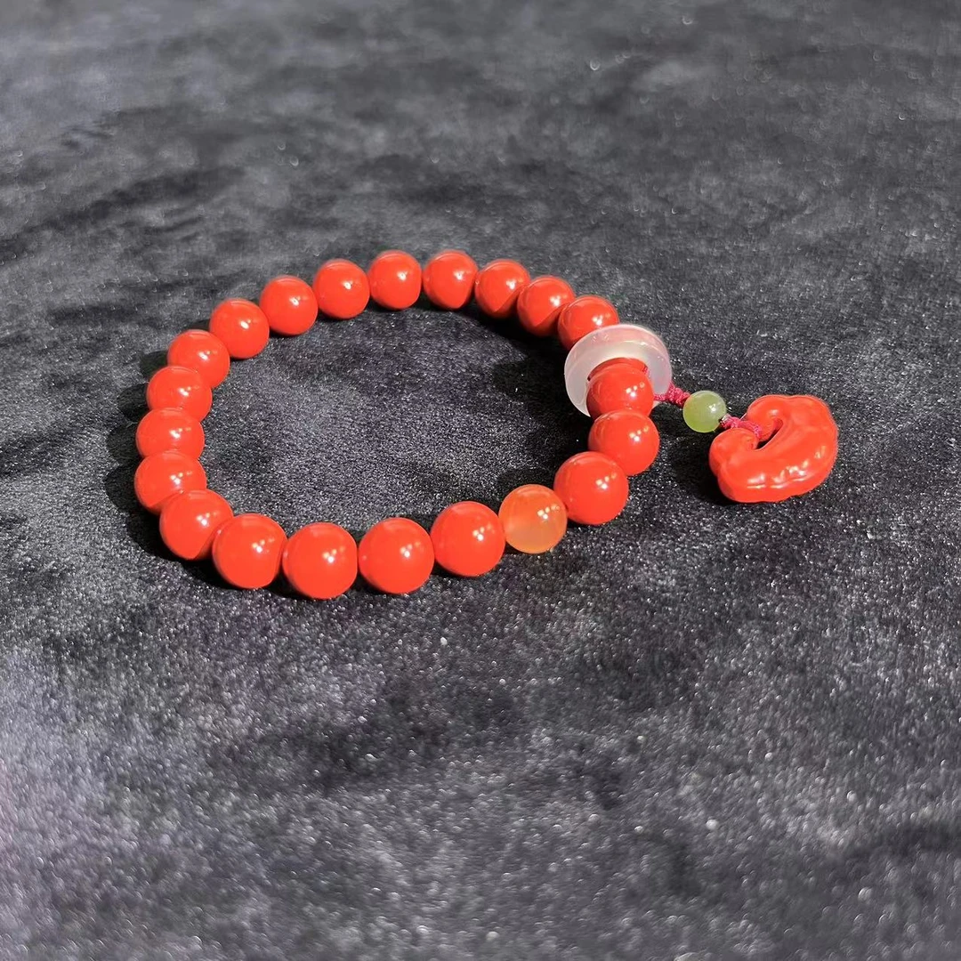 含辰砂工艺品【云锦出品】朱砂如意祥云扣高含量红砂