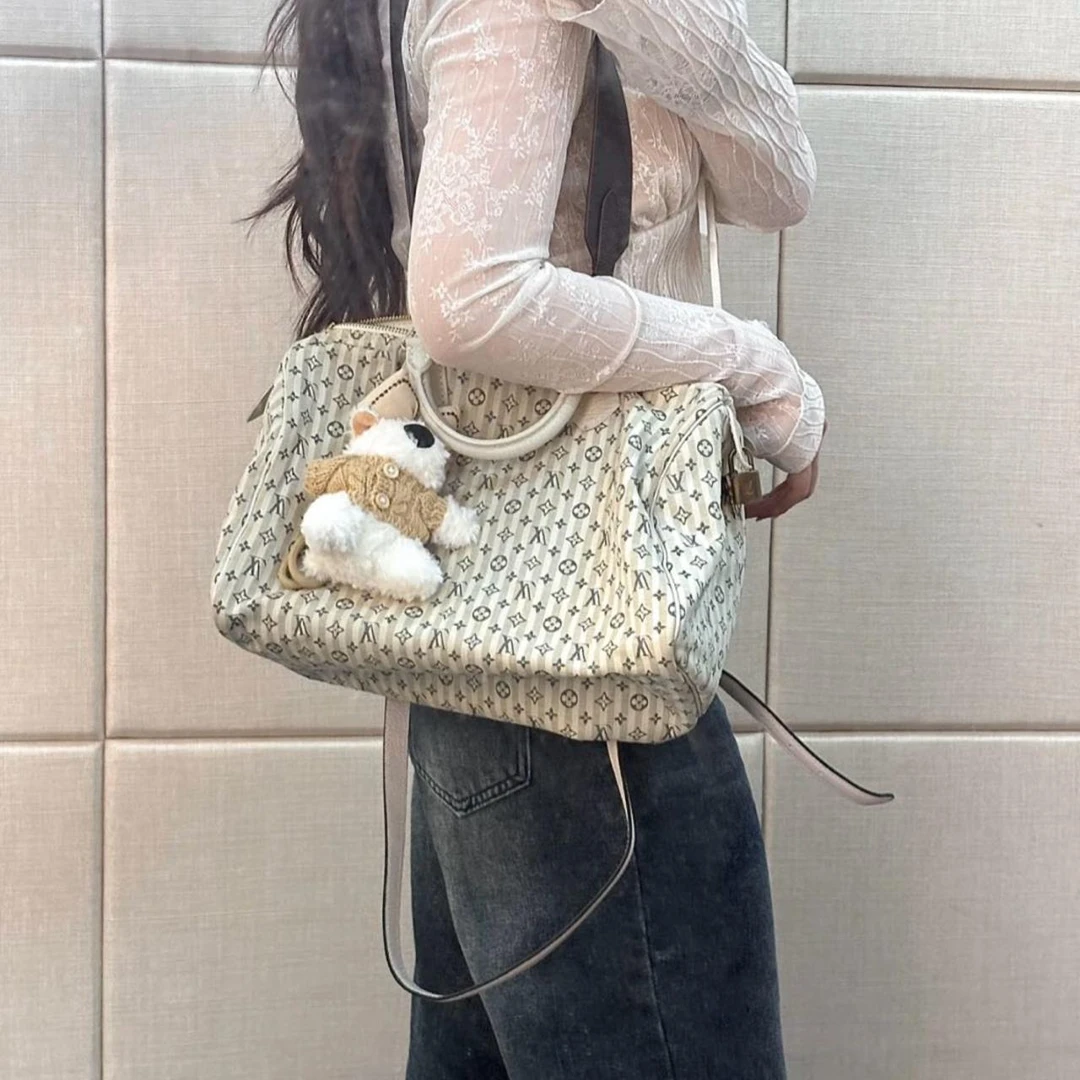 95新 LouisVuitton/路易威登 大吉中古/LV白丹宁speedy30手提包
