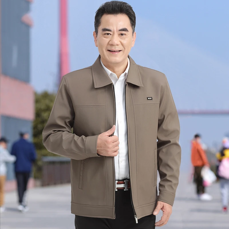 春秋款爸爸夹克中年外套男秋装中老年人男上衣爷爷夹克衫老人外套