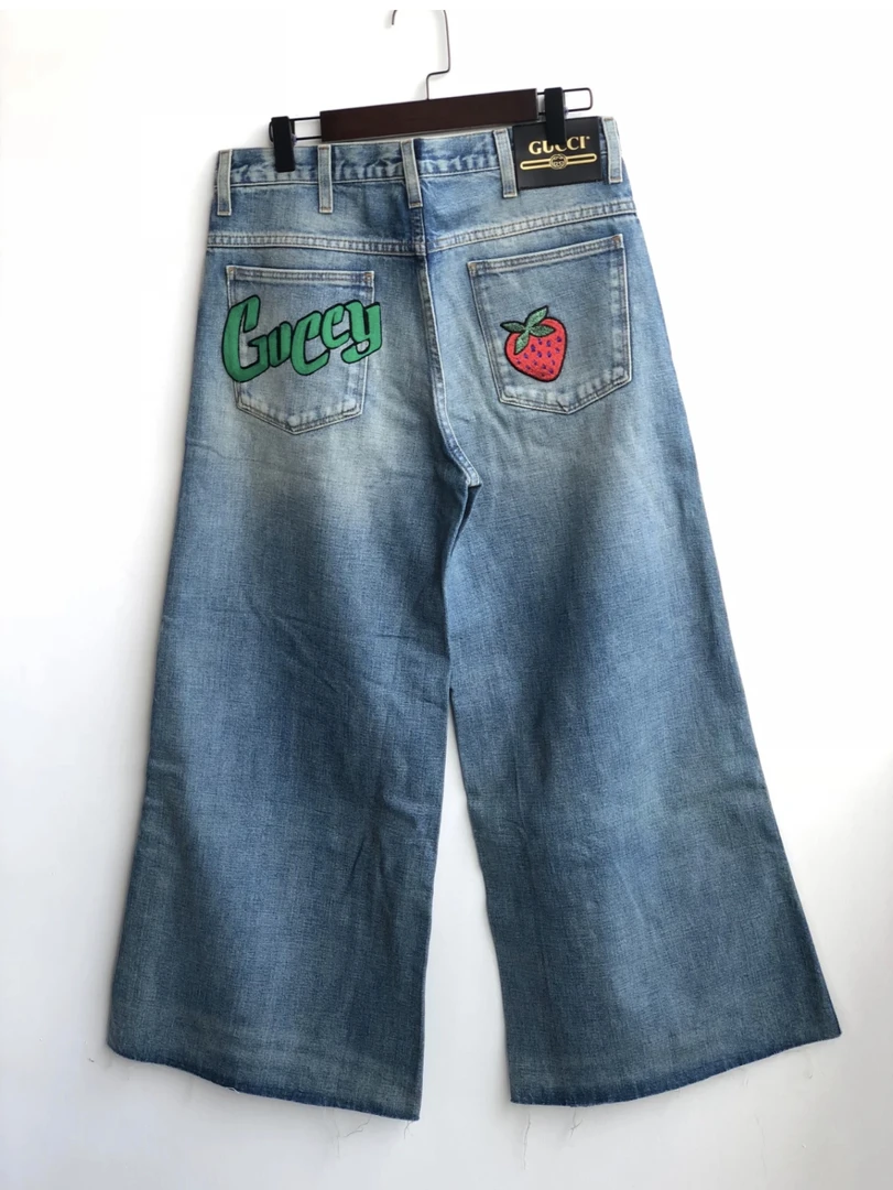 99新 GUCCI/古驰  bb1085 草莓刺绣牛仔裤 24码